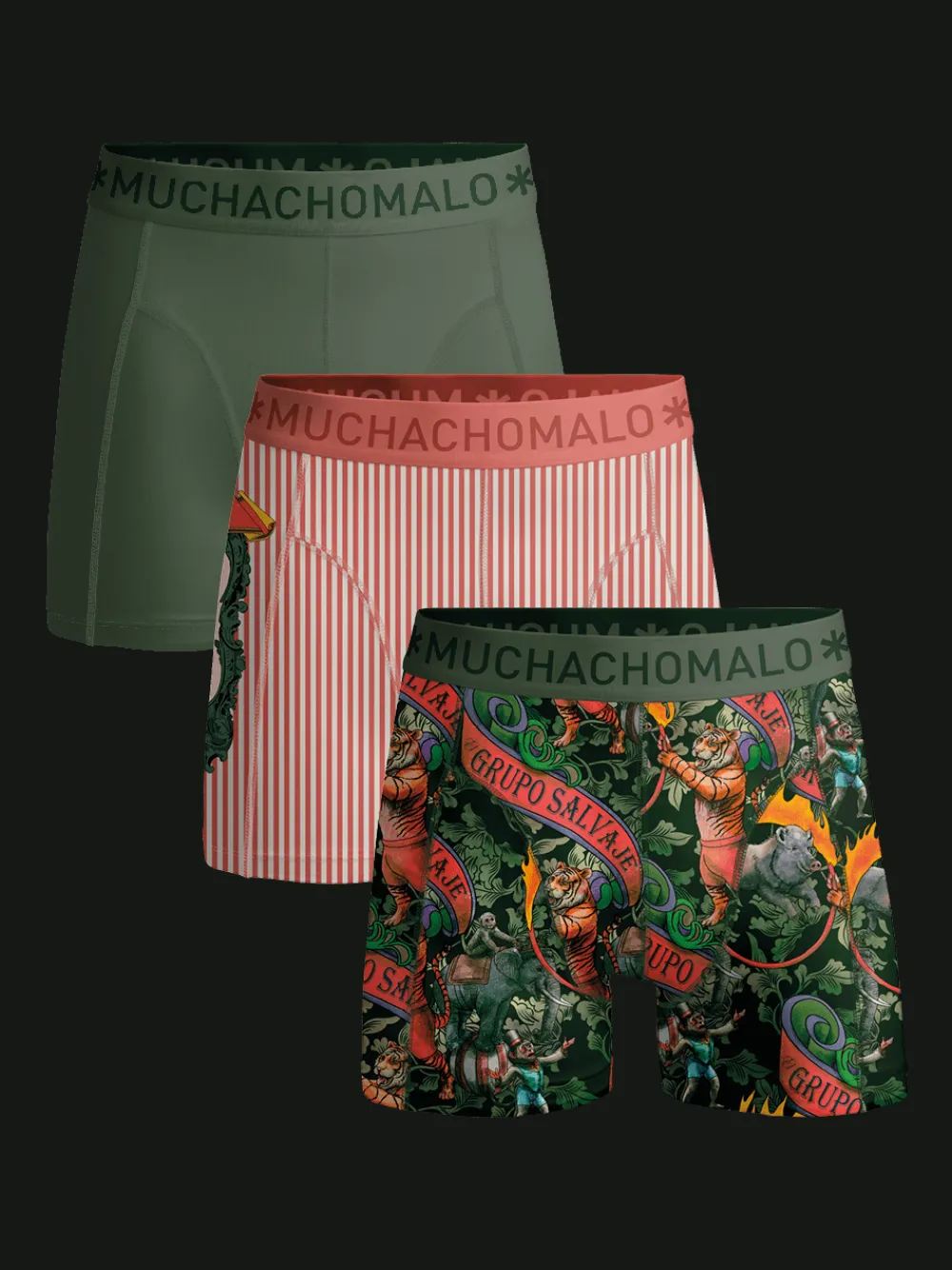 Heren 3-pack Boxershorts Circus Animals-Muchachomalo